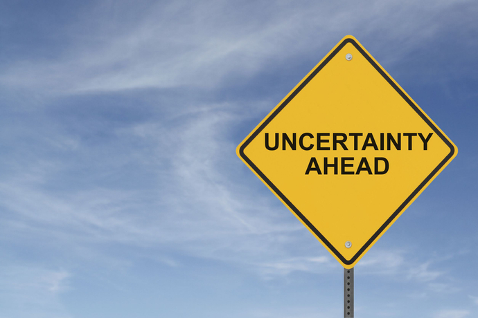 A sign reading "Uncertainty Ahead"